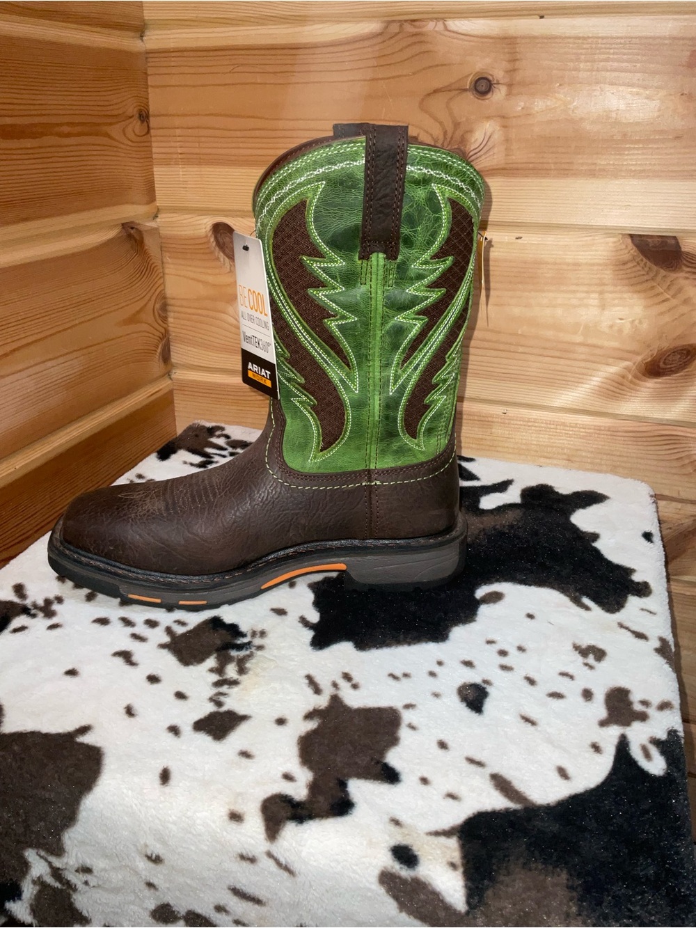 Ariat Brown Leather Cowboy Boot with Green Shaft